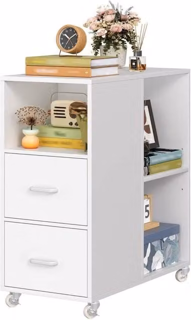 KORVIXA White Mobile Office Filing Cabinet with Lock and Castors, W/D/H: 100 x 100 x 65 cm – 1