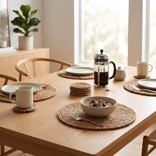 Argon Tableware Round Woven Typha Coasters, Brown, Pack of 6, Diameter: 10 cm – 3