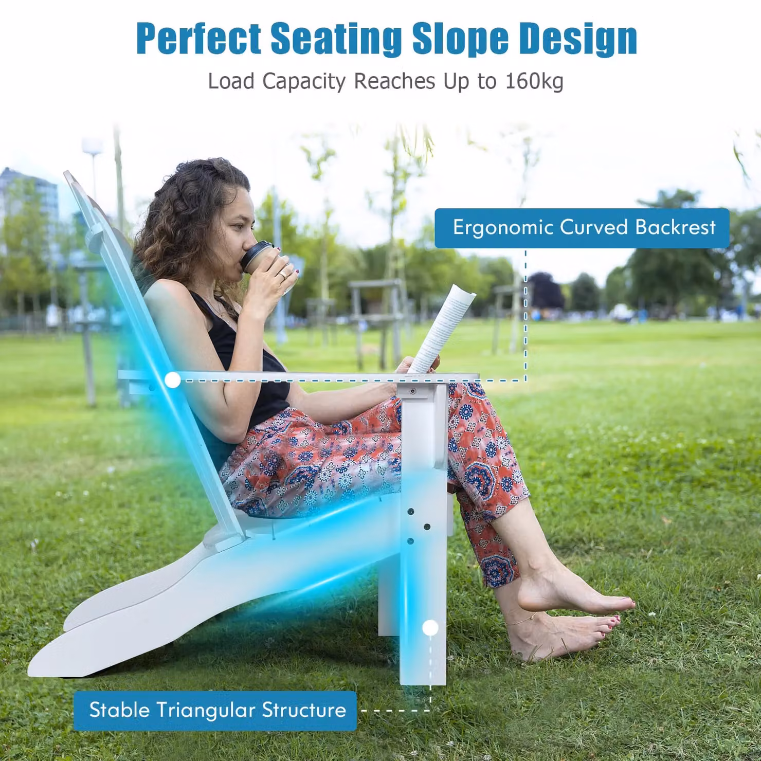 Costway Acacia Wood Adirondack Lounger Chair with Slatted Seating in White – 3