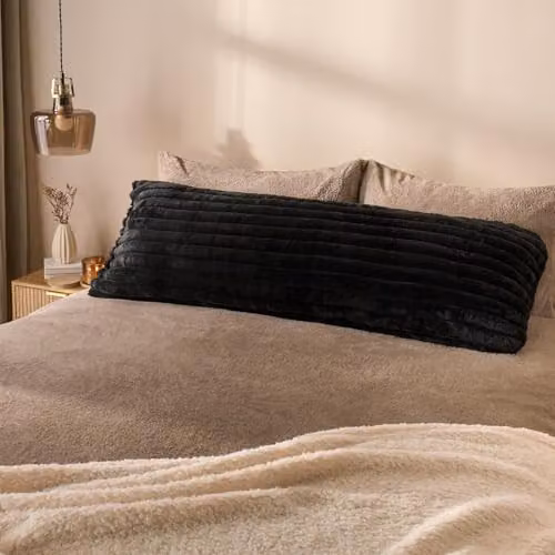 OHS Ribbed Faux Fur Bolster Pillow in Black for Maternity Support and Side Sleeping