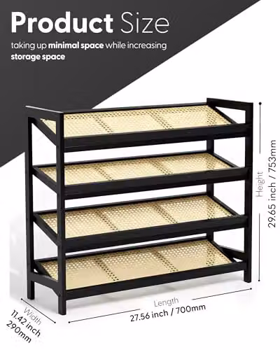 Keplin 4 Tier Bamboo and Rattan Shoe Organiser Rack in Black and Natural – 10