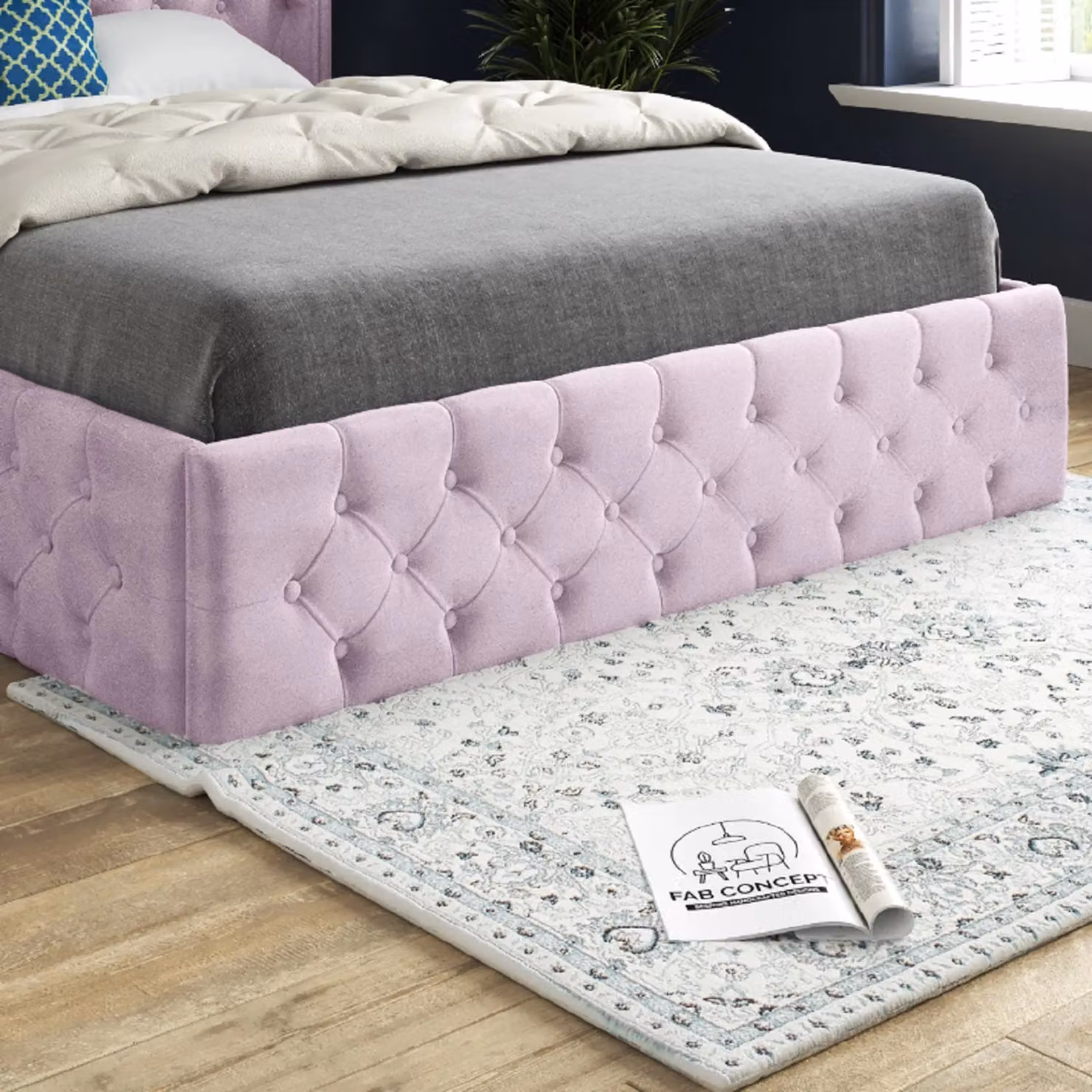 Casani Turin Upholstered Soft Velvet Bed Frame in Pink, Size: 140 x 200 cm – 3