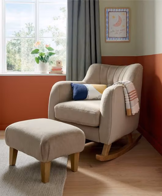 Hilson Nursing Chair and Footstool Set in Beige Fabric