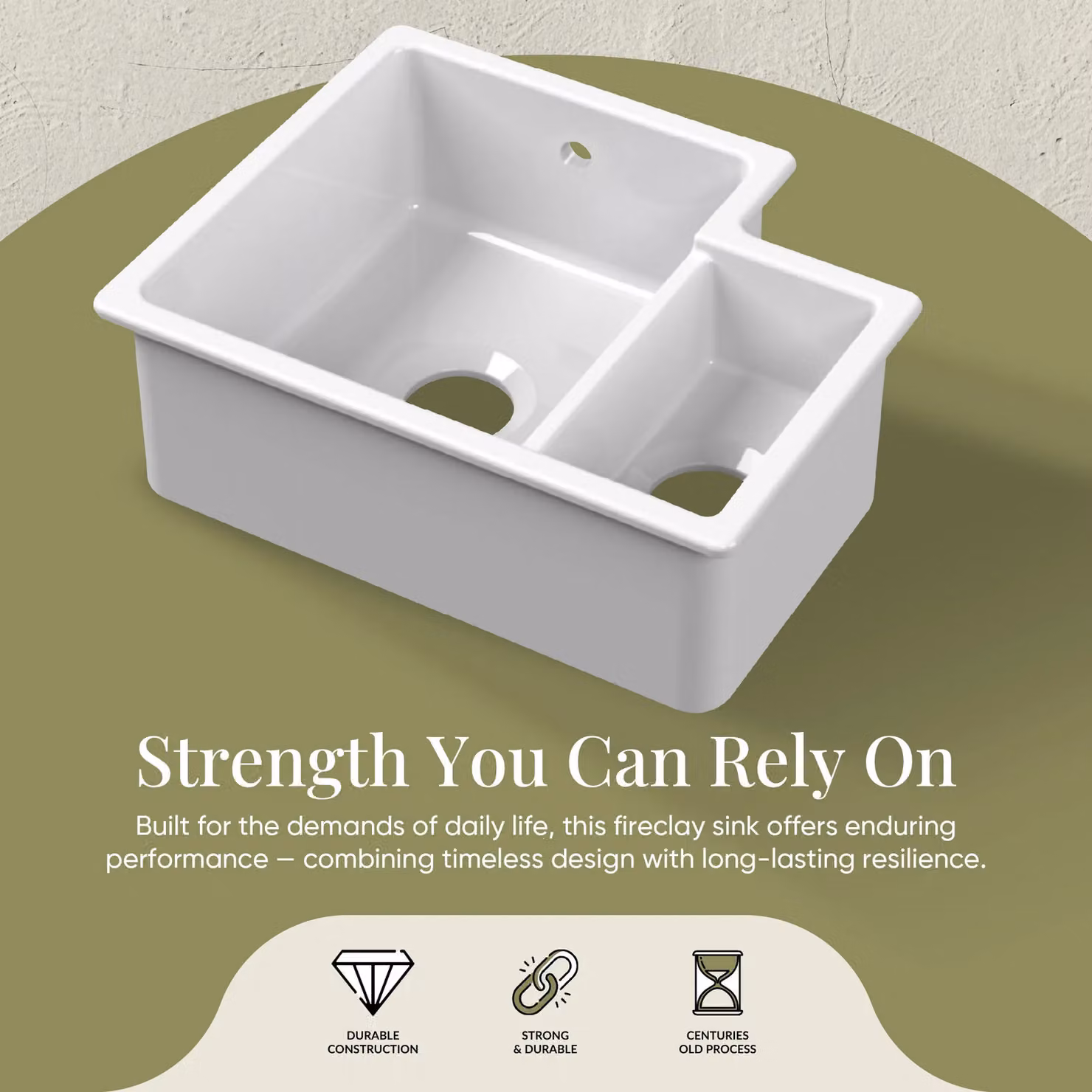 Balterley White Ceramic 1.5 Bowl Left Hand Undermount Kitchen Sink, Width: 45.7 cm – 3