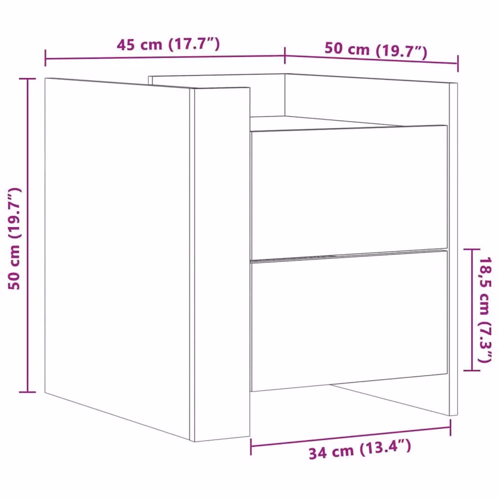 Berkfield Home Bedside Cabinet in Smoked Oak Brown, W/D/H: 45 x 50 x 50 cm – 8
