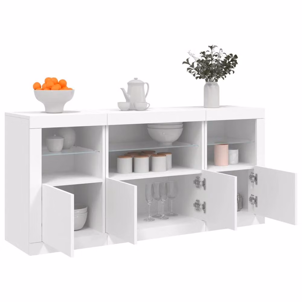 Berkfield Home Modern Glossy White Sideboard with Integrated LED Lights W/D/H: 142.5 x 37 x 67 cm – 3