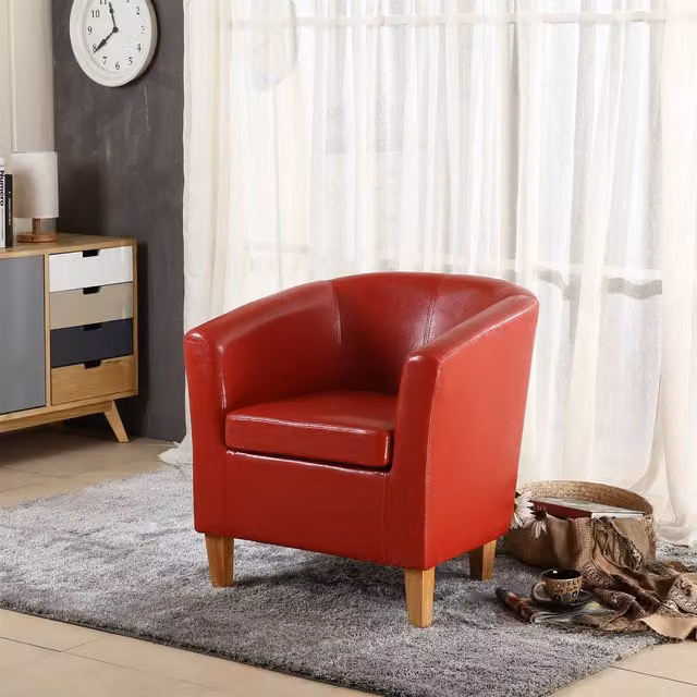 WestWood Modern Faux Leather Tub Chair with Armrests in Red – 1