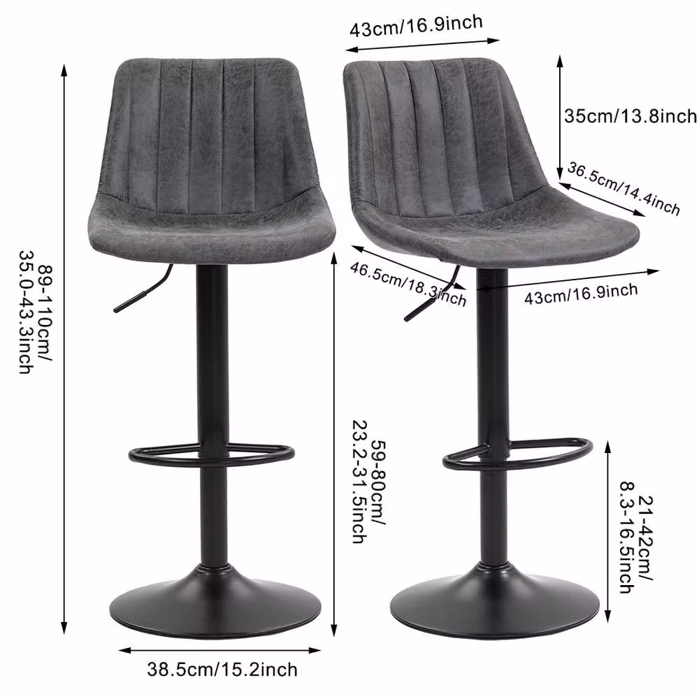 ERGOVEXA Set of 2 Comfy Leathaire Tub Bar Stools in Charcoal Grey – 2