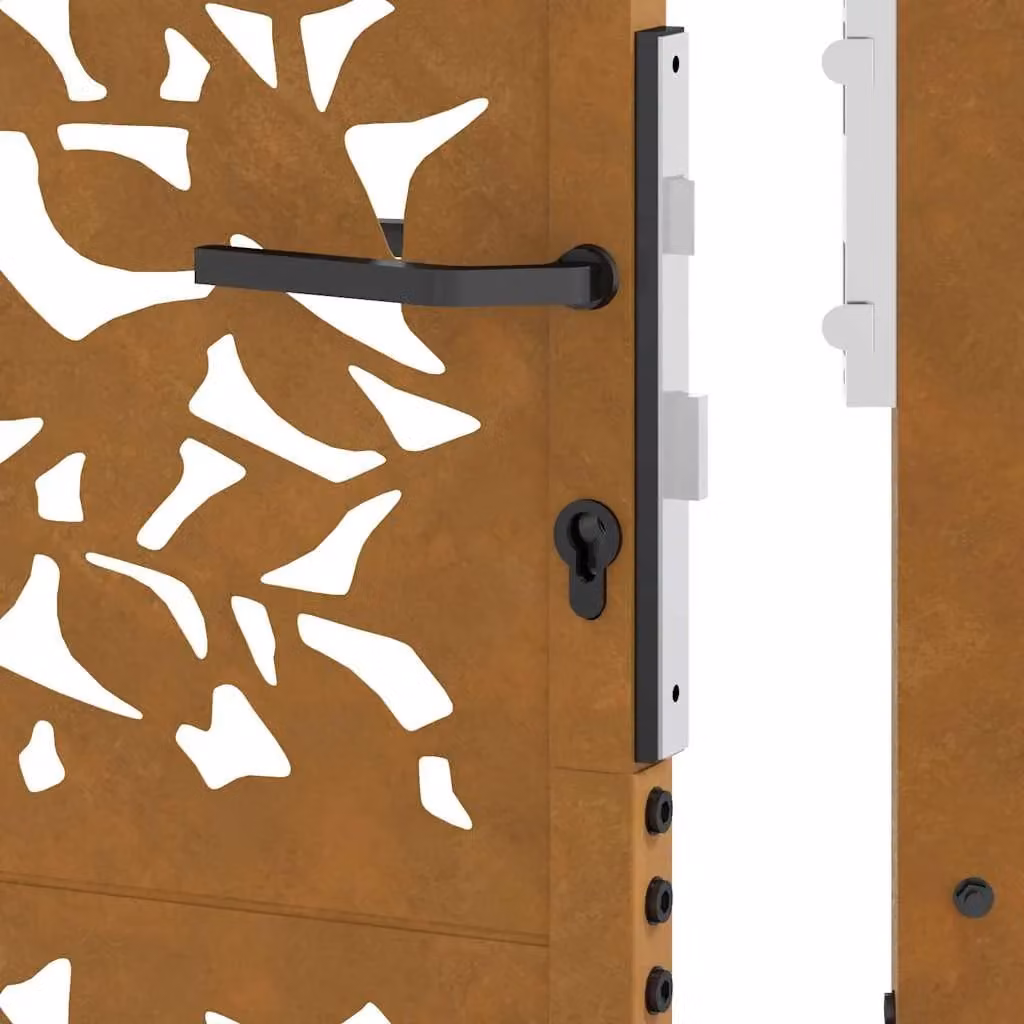 Berkfield Brown Weathering Steel Garden Gate with Leaf Design, W: 105 cm, H: 130 cm – 5
