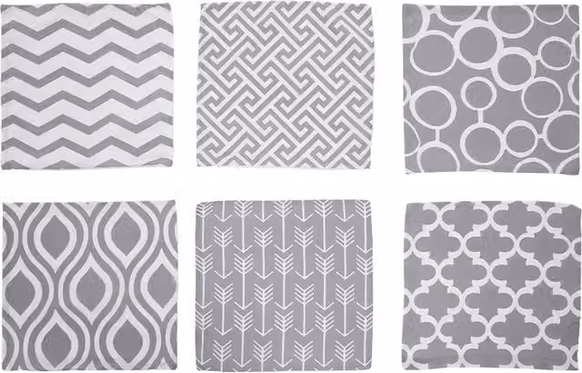 Livingandhome Set of 6 Geometric Square Throw Pillow Covers in Light Grey, W/D/H: 45 x 45 x 45 cm