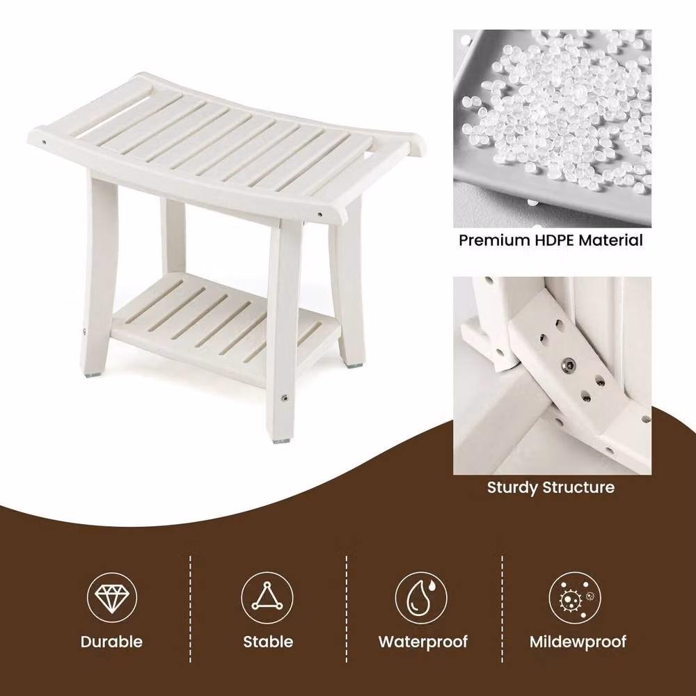 CASART White Bathroom Shower Bench with Shelf and Non-Slip Drainage Seat – 4