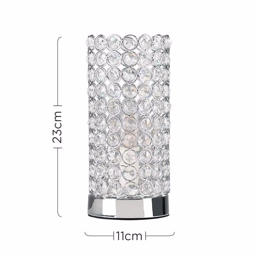 ValueLights Ducy Pair of Silver Crystal and Chrome Dimmable Touch Table Lamps – 2