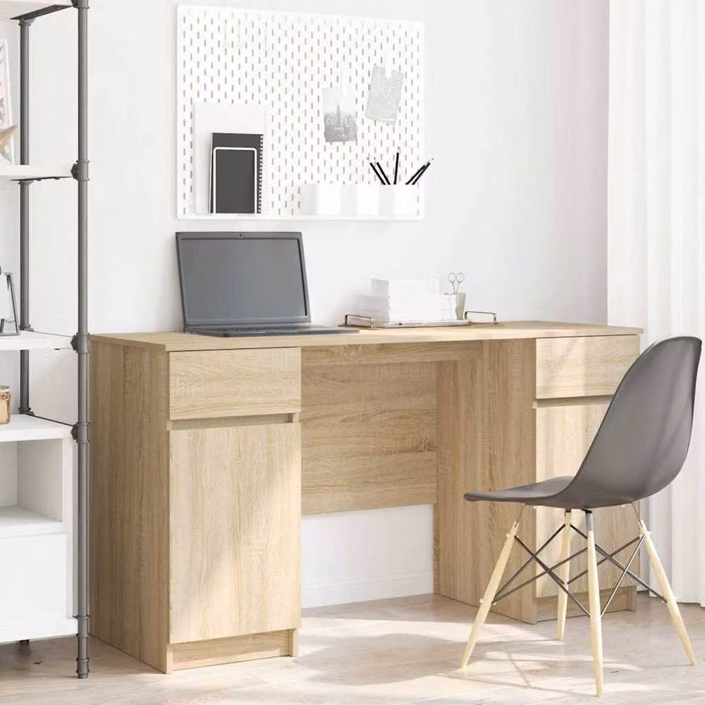Berkfield Home Sonoma Oak Writing Desk in Brown, W/D/H: 140 x 49 x 76 cm – 2