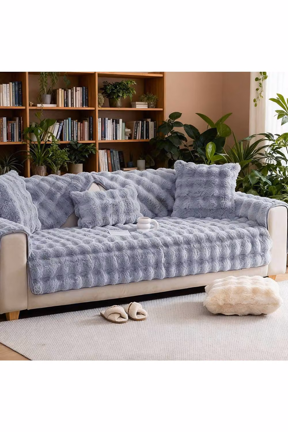 Living and Home Plush Square Sofa Cover in Grey, W/D/H: 70 x 70 x 70 cm – 2