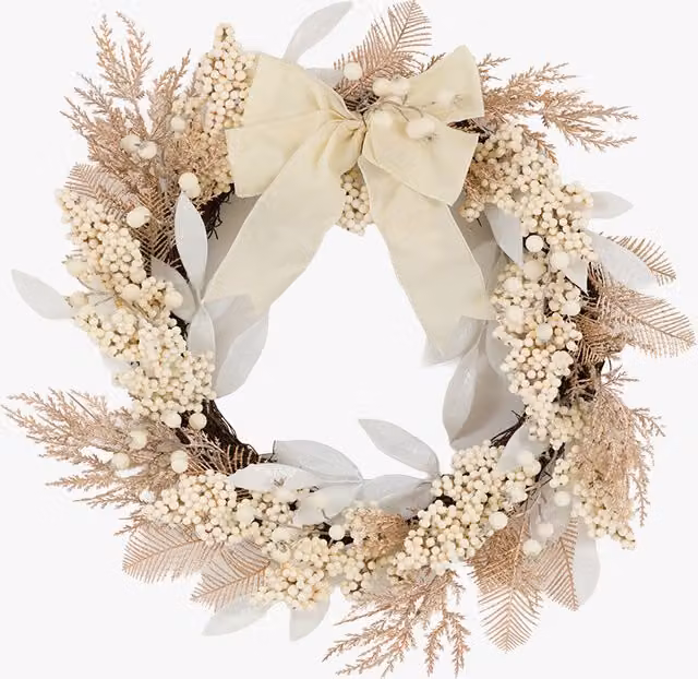 Perch & Parrow Winter Frost Cream Berry Wreath in Beige and White