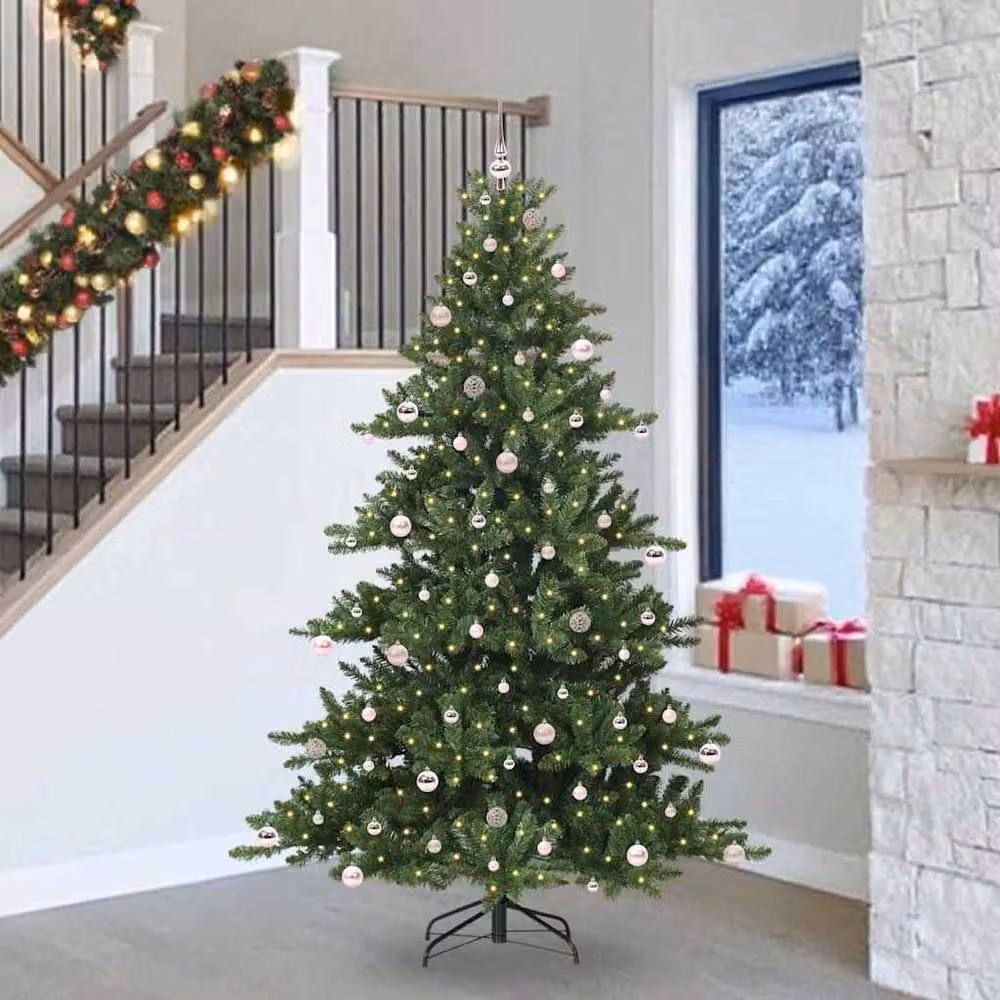 Berkfield Home Elegant Green Artificial Hinged PVC Christmas Tree with 300 Warm White LEDs, Height: 240 cm – 2