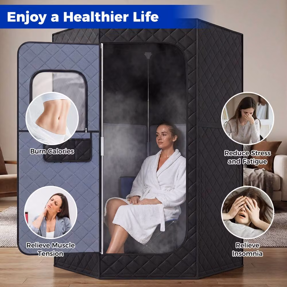Costway Portable Full Body Far Infrared Sauna Tent with Heated Foot Pad, Black – 8