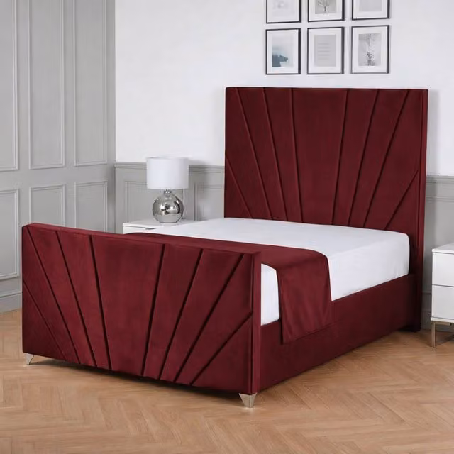 Living Comfort Bedz Lumina Plush Velvet Upholstered Bed with Slatted Base and 48 Inch Headboard, Red, W/D/H: 140 x 200 cm