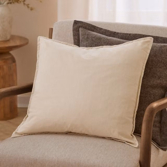 Make It A Home Slub Cotton Square Cushion in Yellow and Beige with Feather Filling