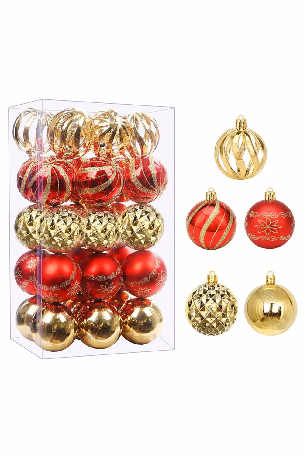 Living and Home 30-Piece Multicolour Christmas Bauble Ornament Set with Geometric, Hollow and Glossy Designs – 5