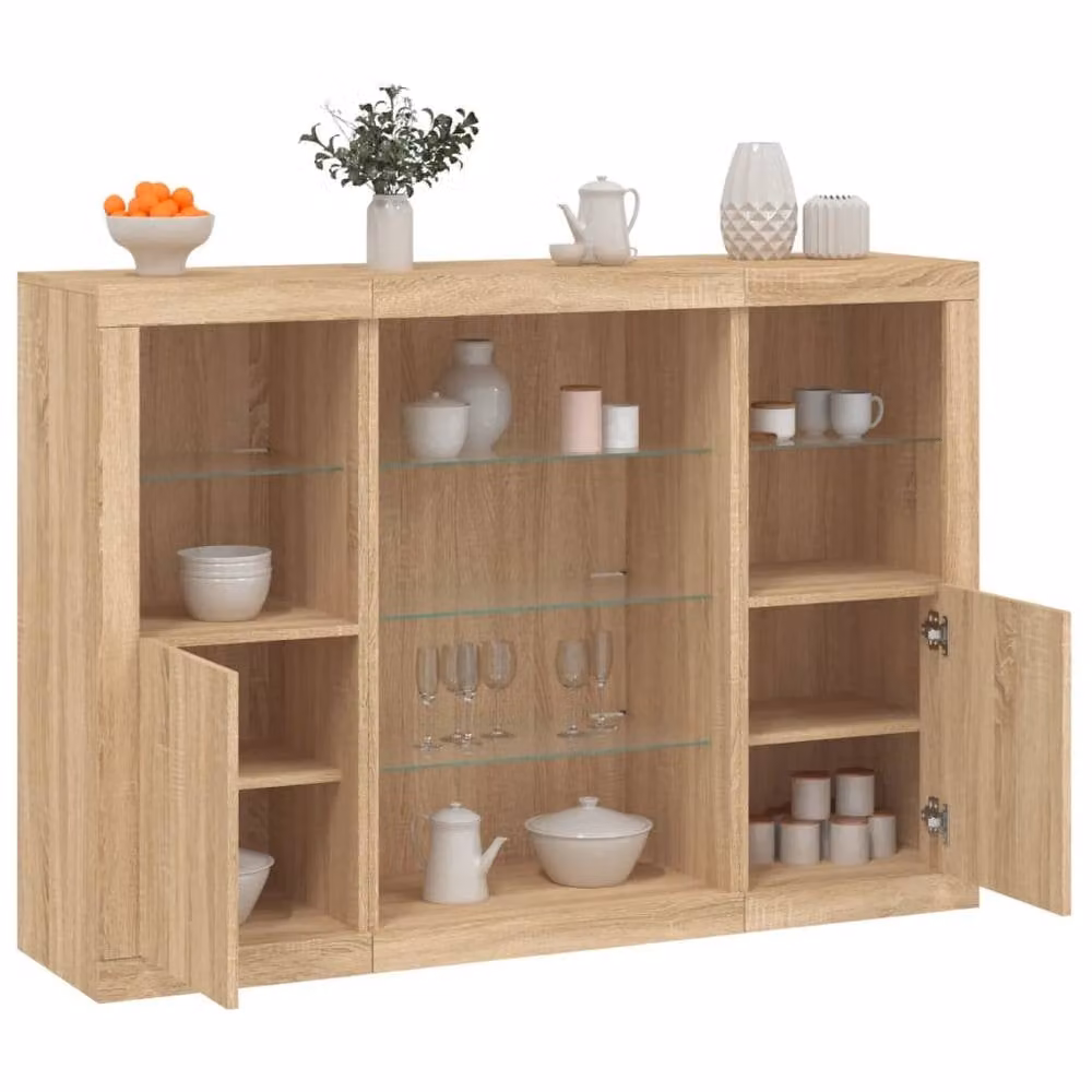 Berkfield Home Set of 3 Modern Sideboards in Sonoma Oak Brown with Integrated LED Lighting – 1