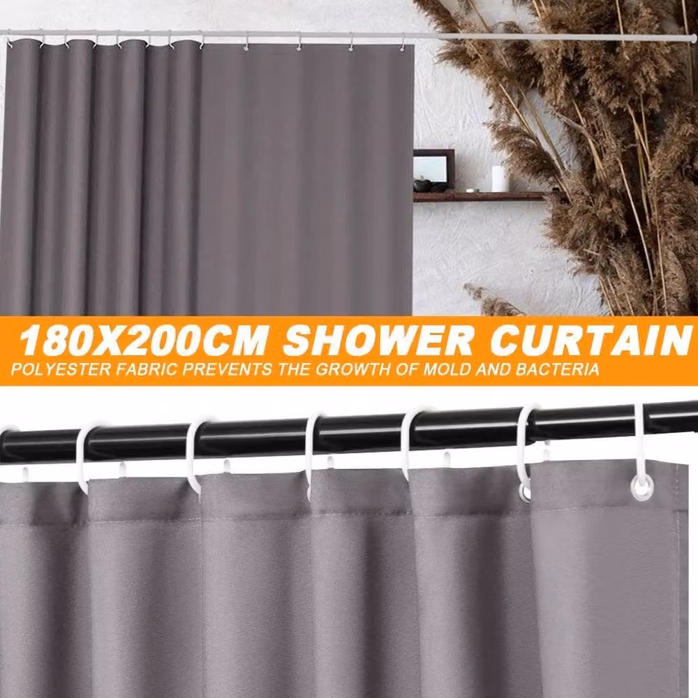 NESTLUNE Grey Waterproof Polyester Fabric Bathtub Curtain with Eyelets – 4