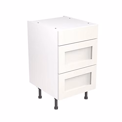 Kitchen Kit Shaker Door Flatpack Base Cabinet with 3 Internal Drawers, White Matt, W: 50 cm, H: 87 cm
