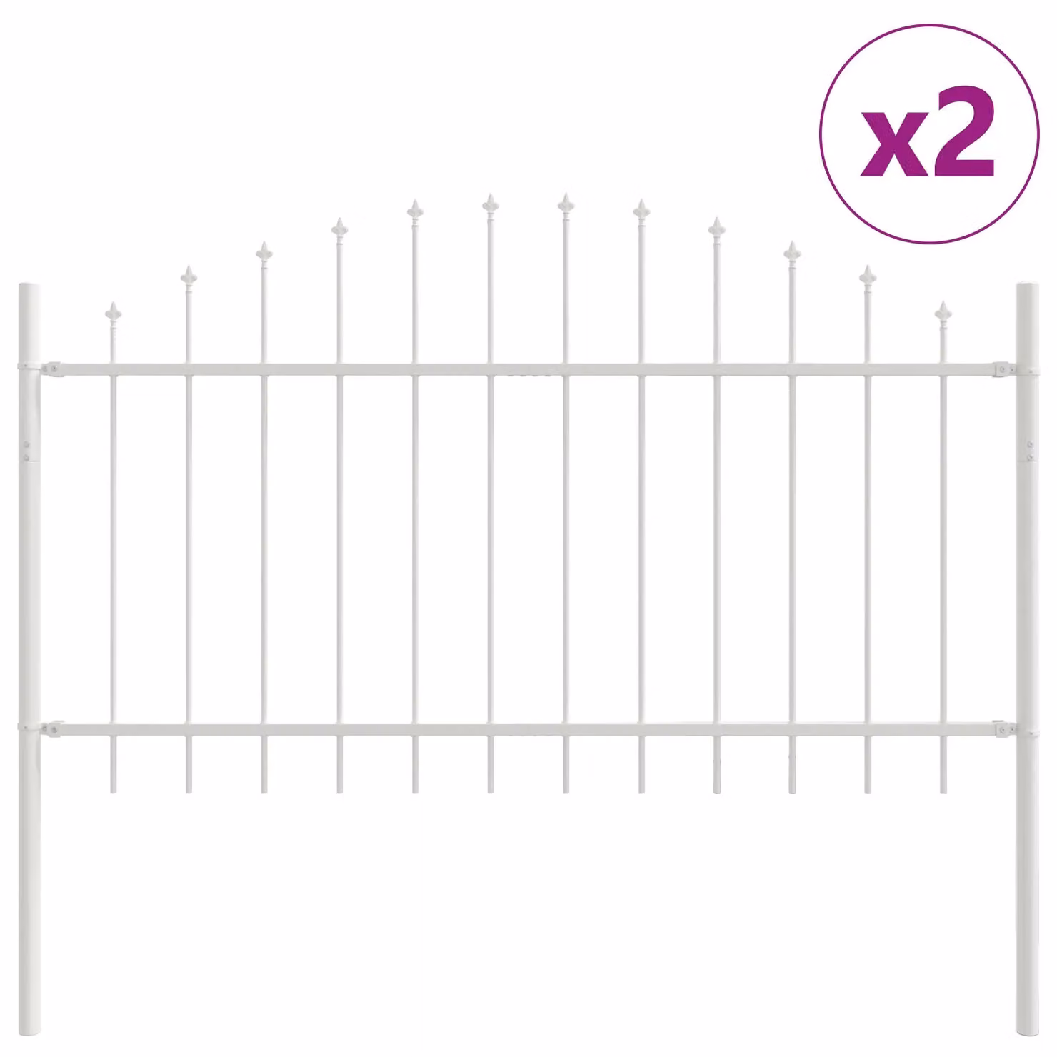 Berkfield Home White Steel Hoop Top Garden Fence, W: 340 cm, H: 100 cm – 2