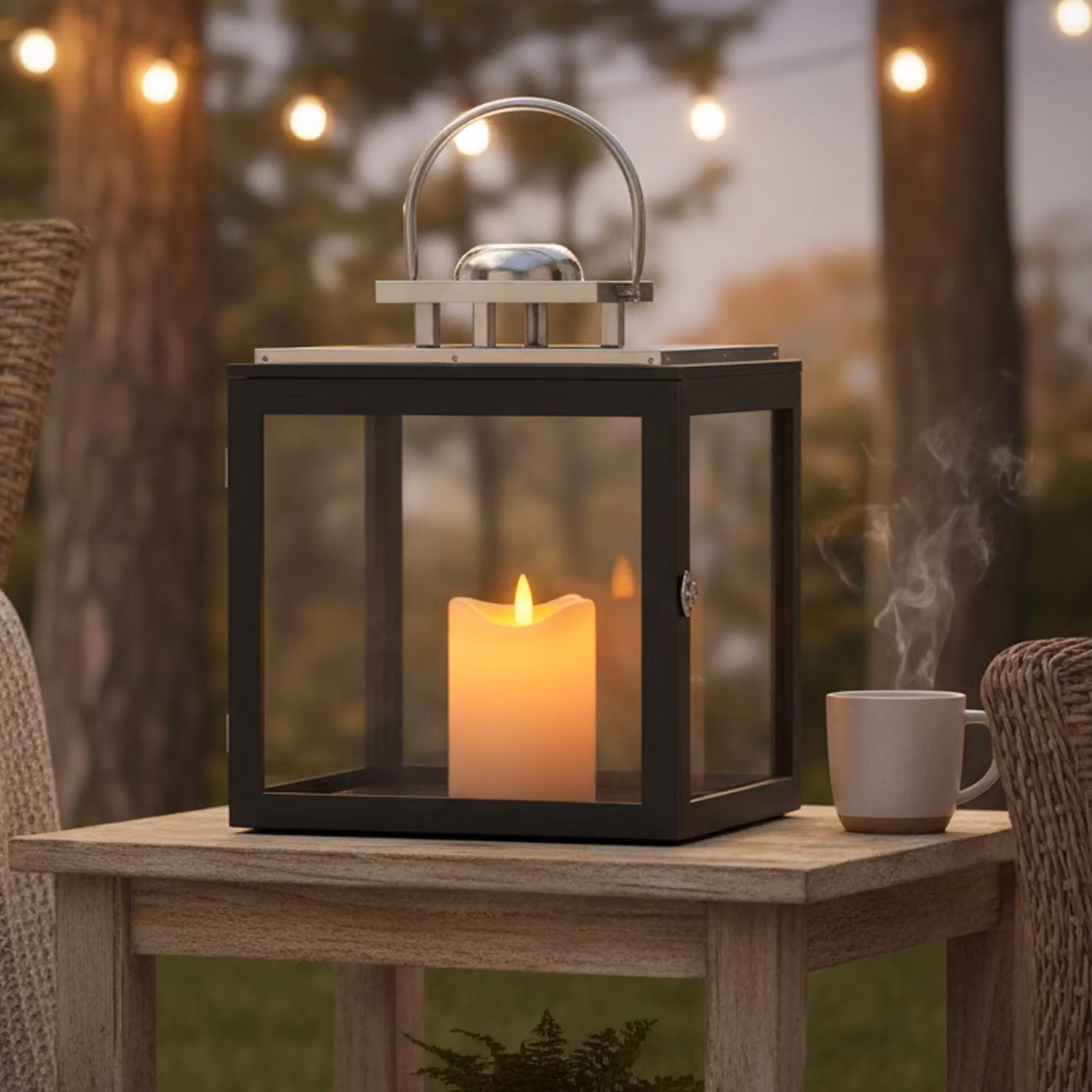 Orsina Large Stainless Steel and Black Wood Candle Holder Lantern – 2