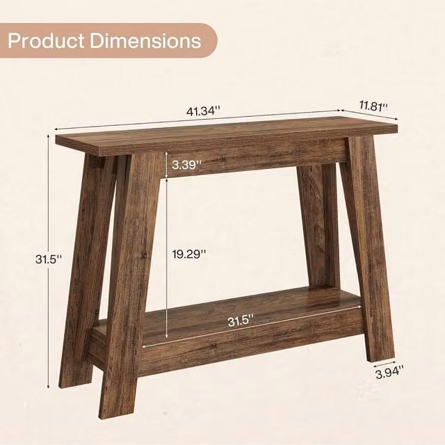 VOGREX Brown Farmhouse Console Table with Storage, W: 104.9 cm, D: 30.0 cm, H: 79.5 cm