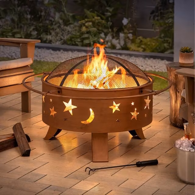 Sunjoy Steel Wood Burning Fire Pit Bowl in Black and Brown
