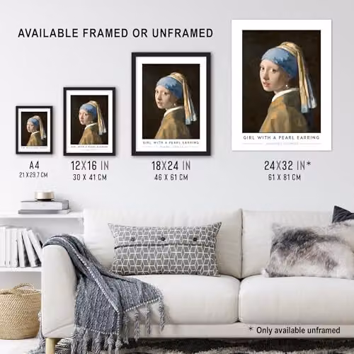 Artery8 Johannes Vermeer Girl With A Pearl Earring Framed Wall Art Print, Multicolour, W: 21 cm, H: 29.7 cm – 3