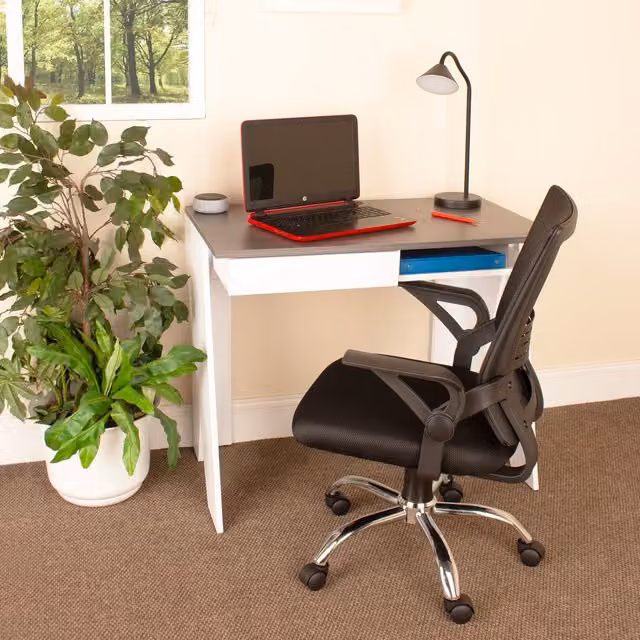 Core Products Ltd Dallas Home Office Desk with Drawer and Height Adjustable Chair Set in White and Carbon Grey