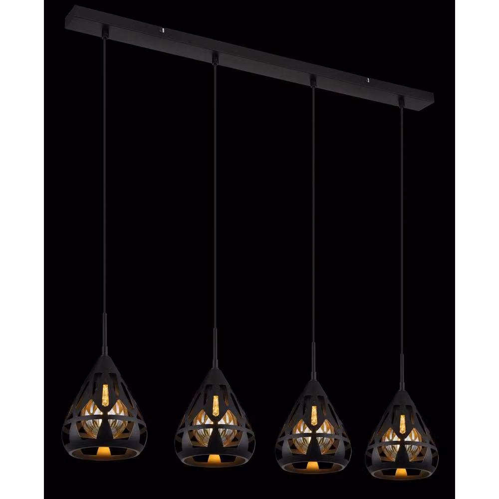 Netlighting Hassan Bar Pendant Ceiling Light in Black with 4x E27 Bulbs – 3
