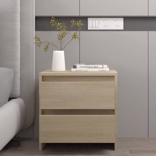 Berkfield Home Sonoma Oak Bedside Cabinet in Brown, W/D/H: 45 x 34.5 x 44.5 cm