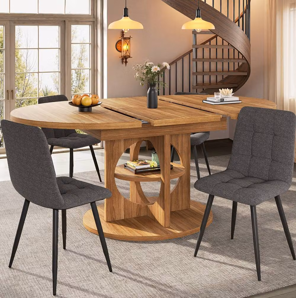 STILVORA Extendable Round Dining Table in Brown, W/D/H: 110 x 110 x 76 cm – 2