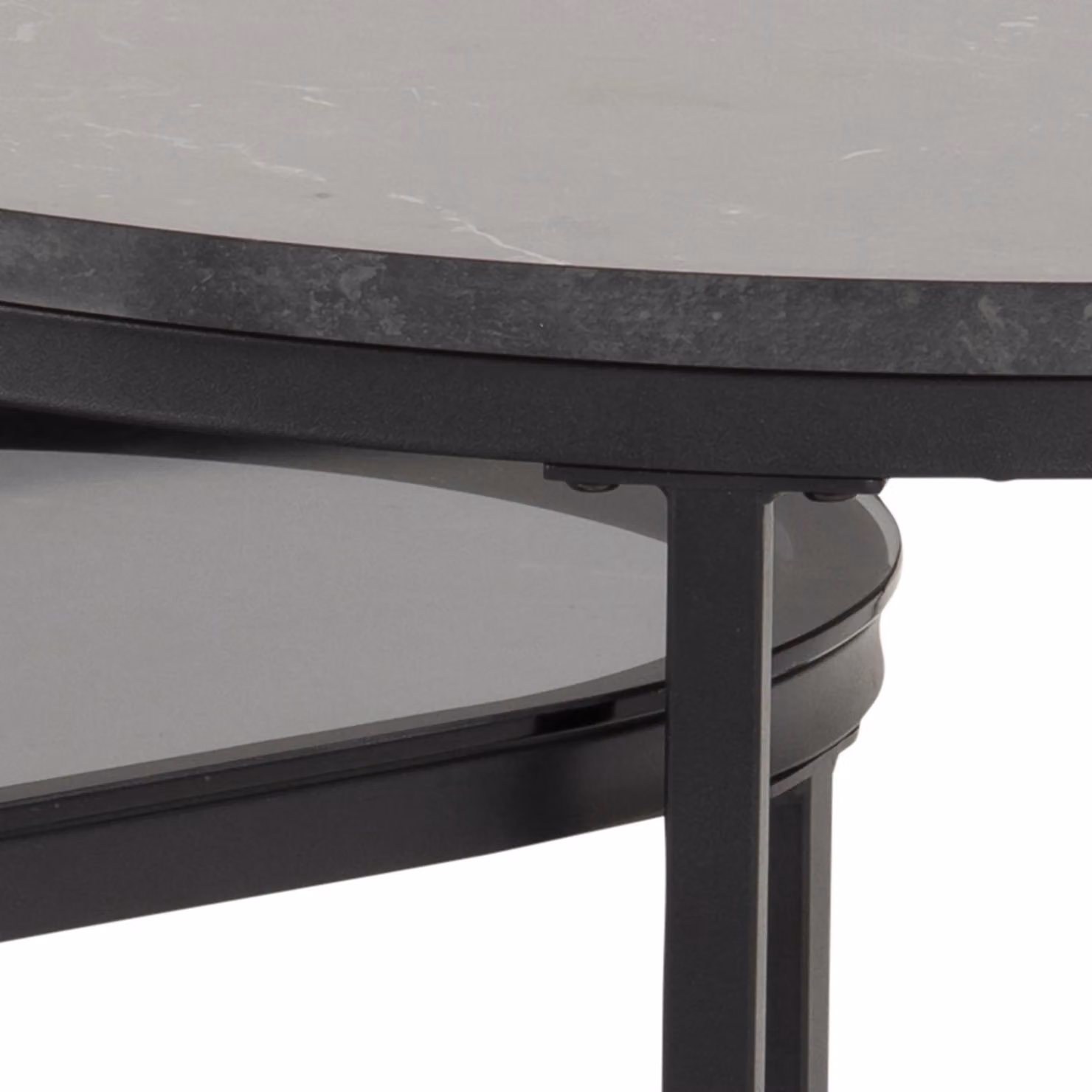 Furniture To Go Spiro Modern Round Coffee Table Set with Black Marble and Smoked Melamine Glass Tops – 6