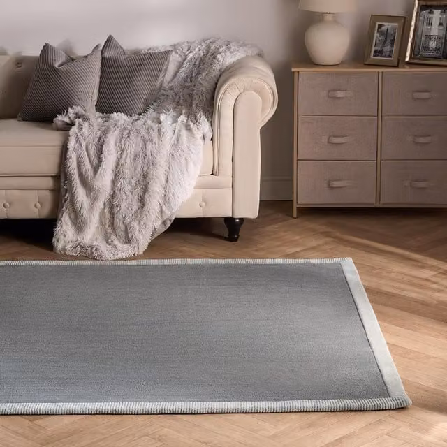 OHS Contrast Border Hallway Runner in Grey and Silver, 170 cm