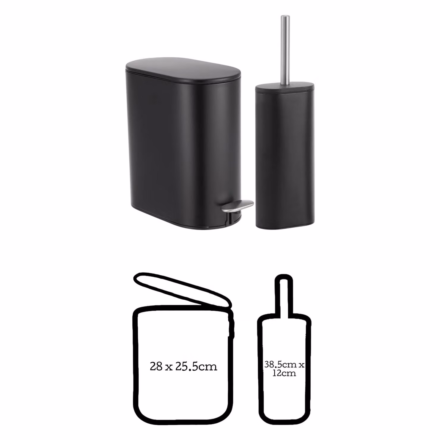 Showerdrape Fortuna 5L Soft Close Bathroom Pedal Bin and Toilet Brush Set in Black with Satin Chrome Finish – 3