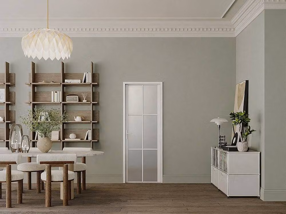 Vente-unique Reversible Aluminium and Frosted Glass Door Set in White, H: 204 cm, W: 73 cm – 2