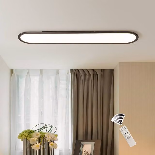 NIVOR 48W Linear Ultra Thin LED Ceiling Light in Black with Remote Control and Dimmable Function, 100 cm