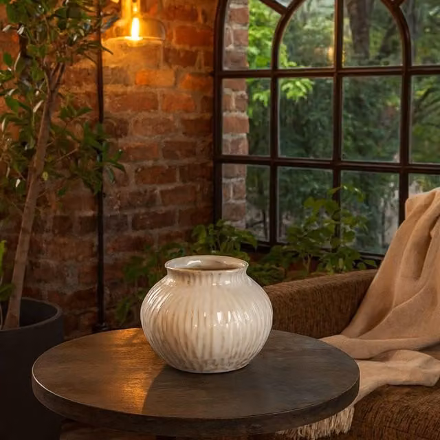 Wyld Haus Windmere White Textured Ceramic Tabletop Vase, H 18.0 cm x W 13.0 cm x D 1.0 cm – 1
