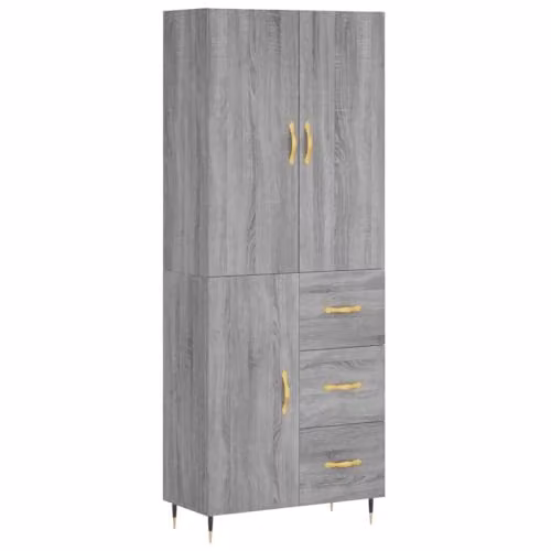 vidaXL Modern Grey Sonoma Highboard with Hinged Doors and Internal Shelves, W/D/H: 69.5 x 34 x 180 cm