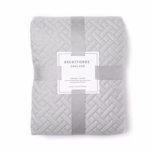 Brentfords Geometric Pinsonic Quilted Bed Throw in Silver Grey, W/D/H: 200 x 240 cm – 1
