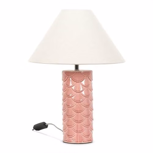 ValueLights Athena Coral Ceramic Shell Table Lamp with Fabric Lampshade, Beige – 1