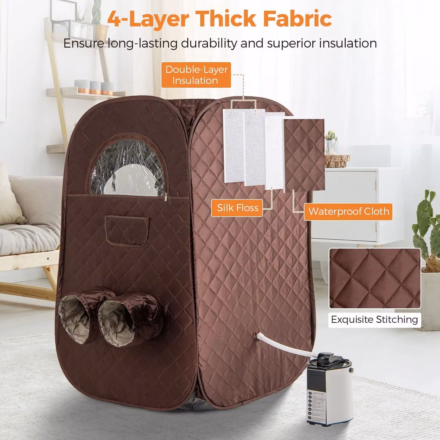 Costway Portable Steam Sauna Tent with Foldable Chair, Brown – 5