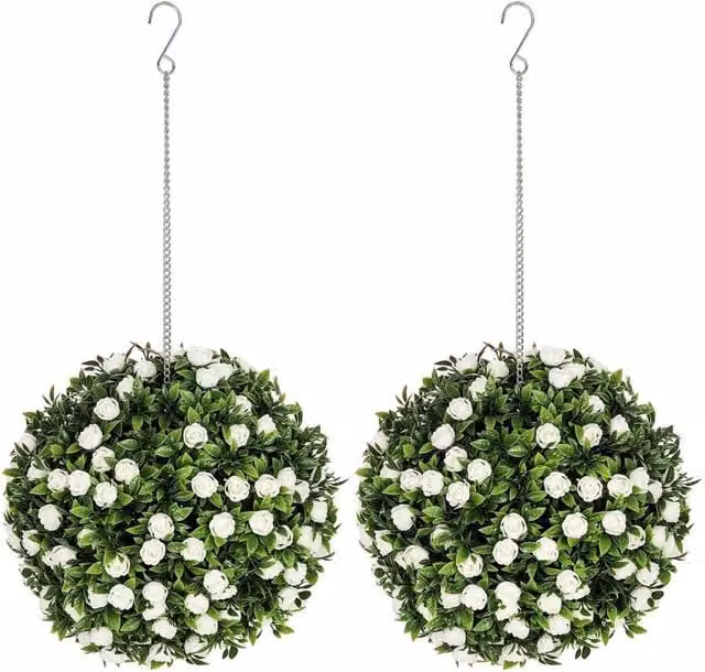 Kelvenix Set of 2 Green Artificial Rose Ball Topiary Hanging Floral Decorations – 1