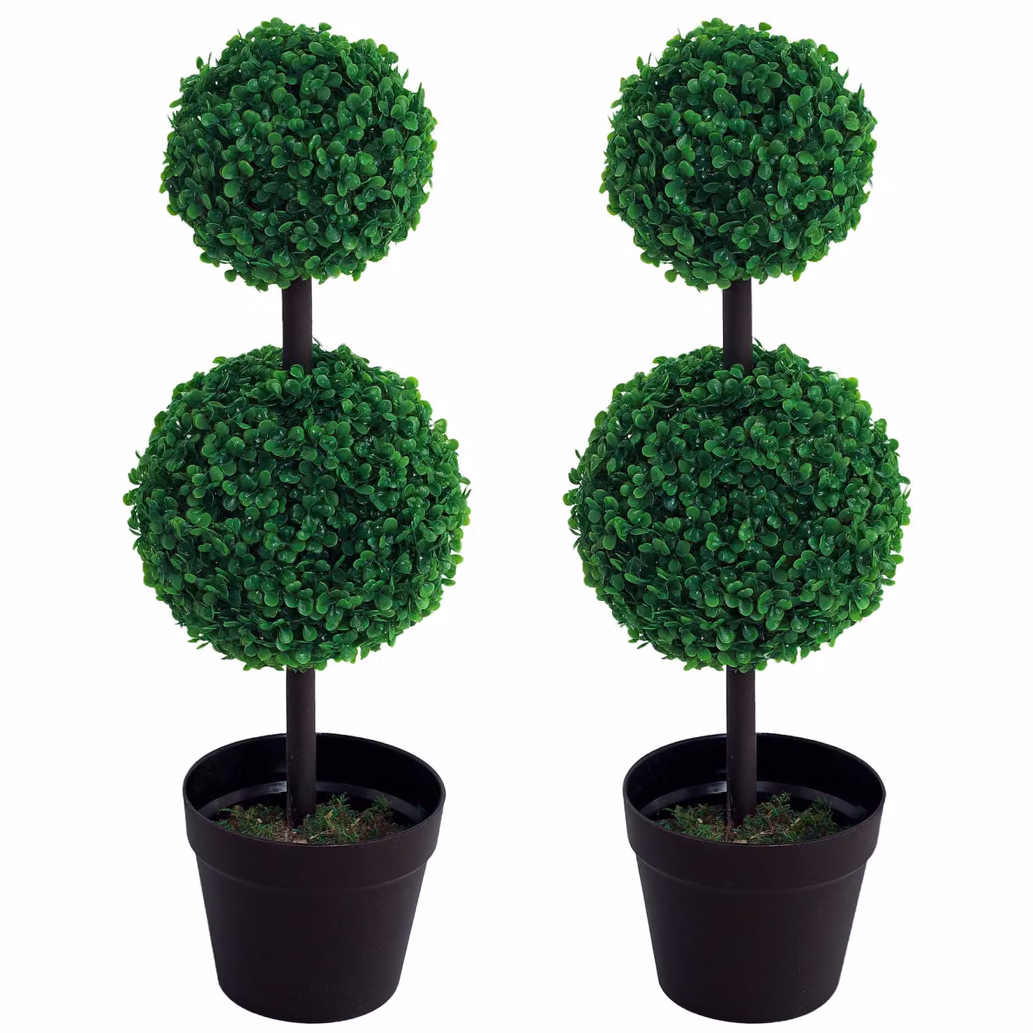 OUTSUNNY 2-Piece Green Artificial Double Ball Tree Set with Black Concrete-Style Pots for Tabletop Decoration – 2