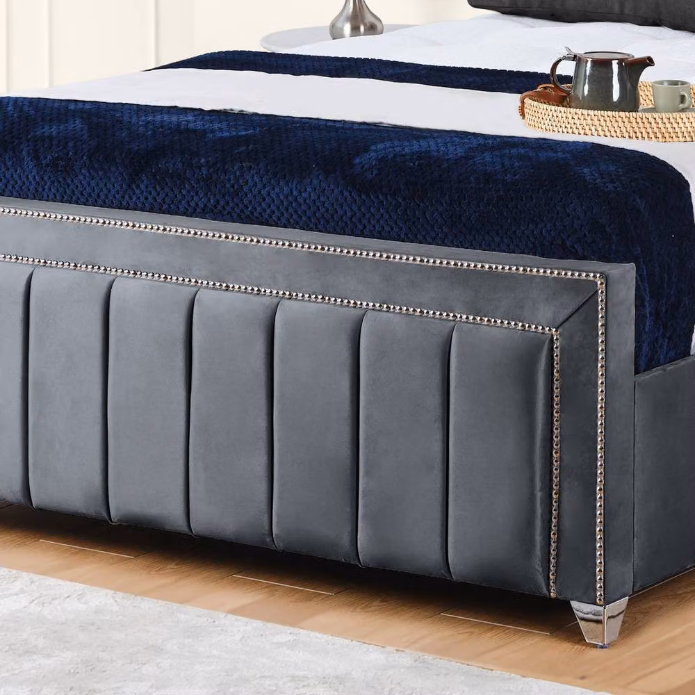 UK Bed Furniture Modern Upholstered Bed in Grey, W/D/H: 120 x 200 cm – 3