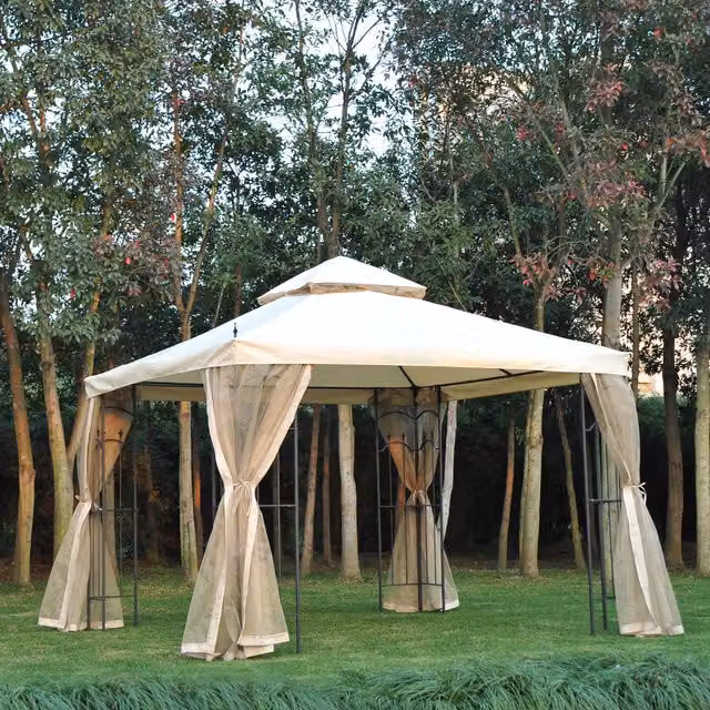 Outsunny Double Top Garden Gazebo in Beige, W/D: 300 x 300 cm